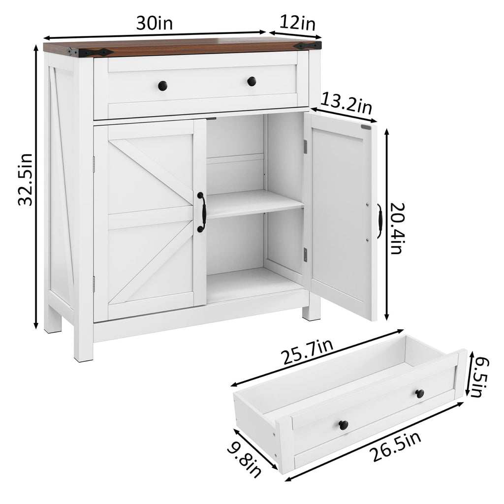 Farmhouse Storage Cabinet with Drawer and Adjustable Shelf - White or Black