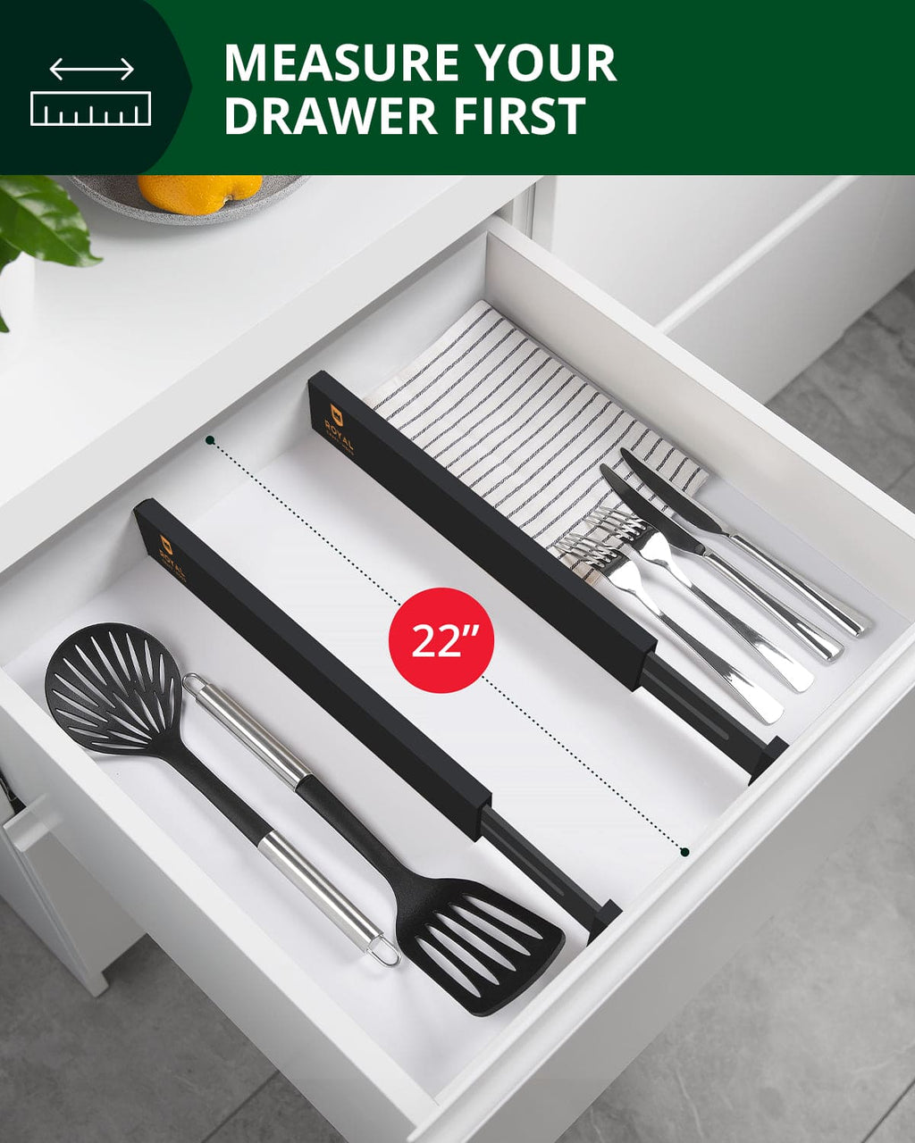 Royal Craft Wood Drawer Dividers — Black, 22-Inch