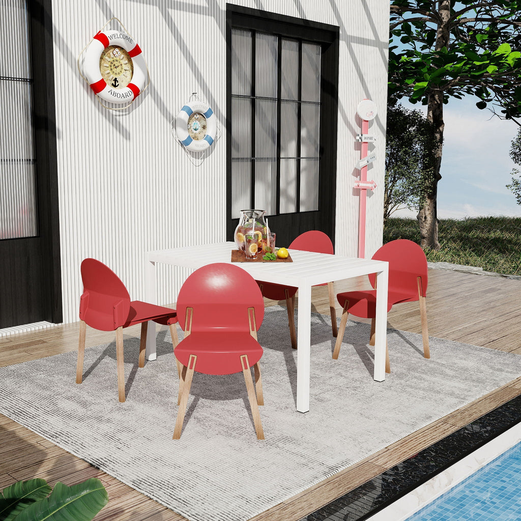 4 Piece Outdoor Set with Ergonomic Polypropylene Chairs - Orange, Red, Blue