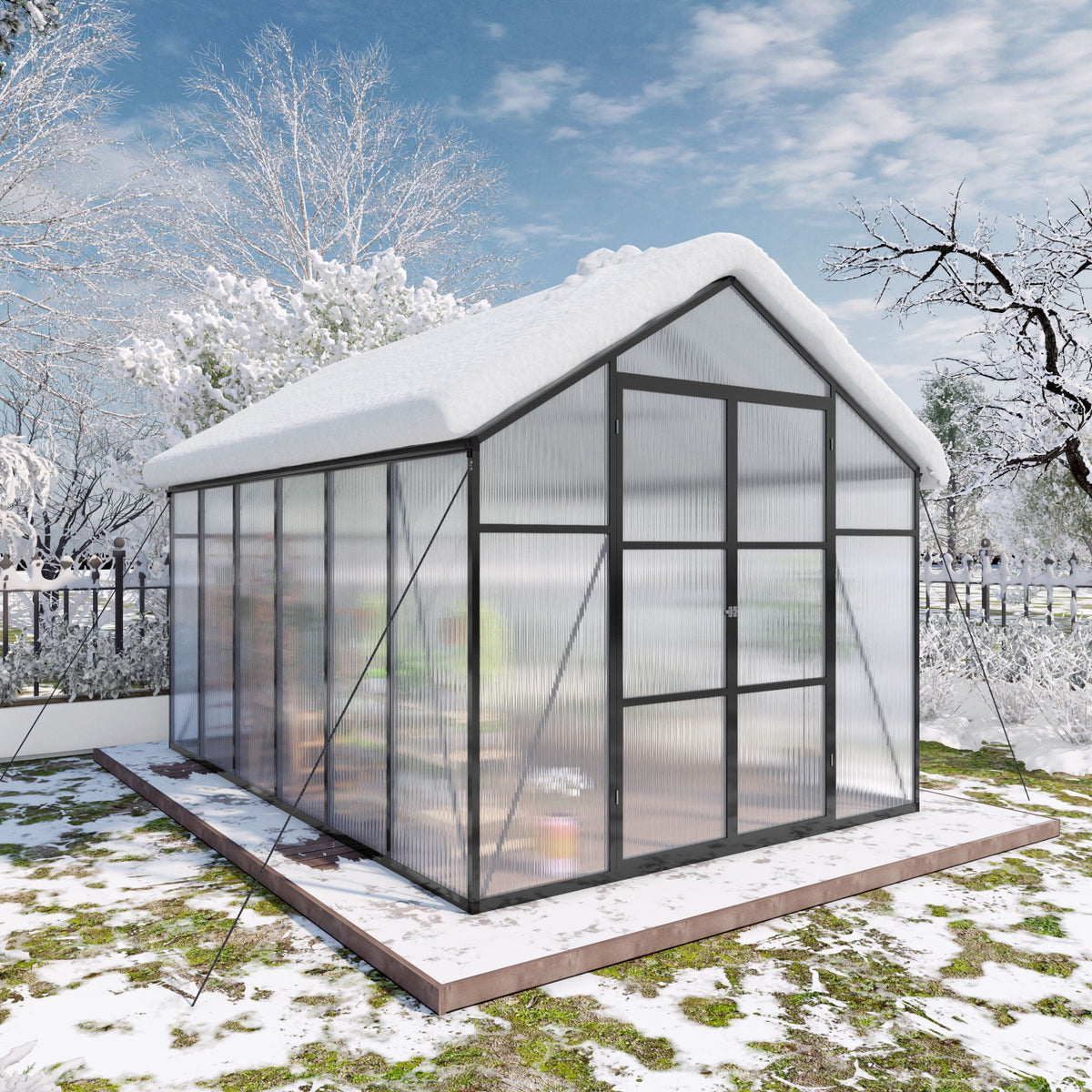 Gain Height Windproof Greenhouse with Heavy-Duty Frame - Black