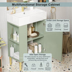 Bathroom Vanity with Single Ceramic Sink and Side Storage - Multiple Colors