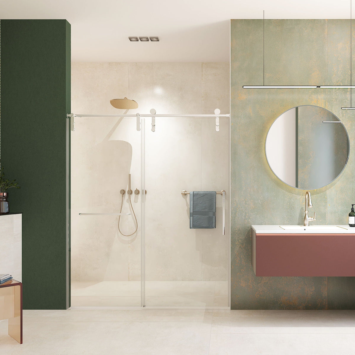 Pearl Silver Sliding Frameless Shower Door with Easy Clean Tempered Glass