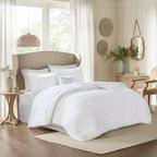 5 Piece Microfiber Ruffled Comforter Set with Hypoallergenic Fill - White