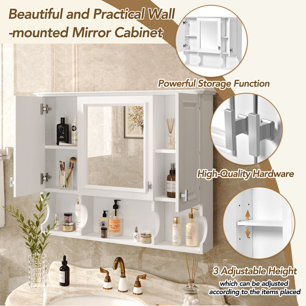 Wall Mounted Bathroom Medicine Cabinet With Mirror & Open Shelves