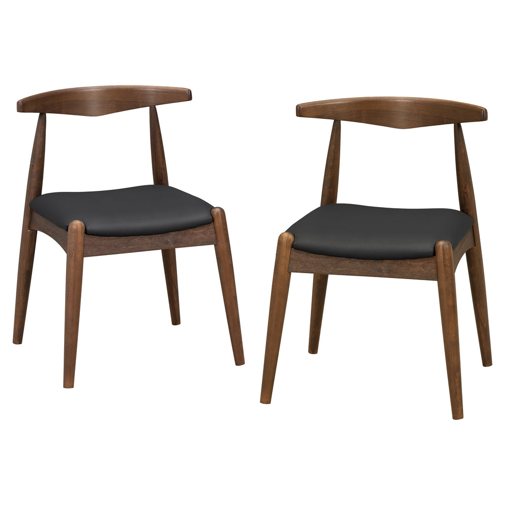 Set of 2 Rubberwood Dining Chairs with Faux Leather Upholstery - Multiple Colors