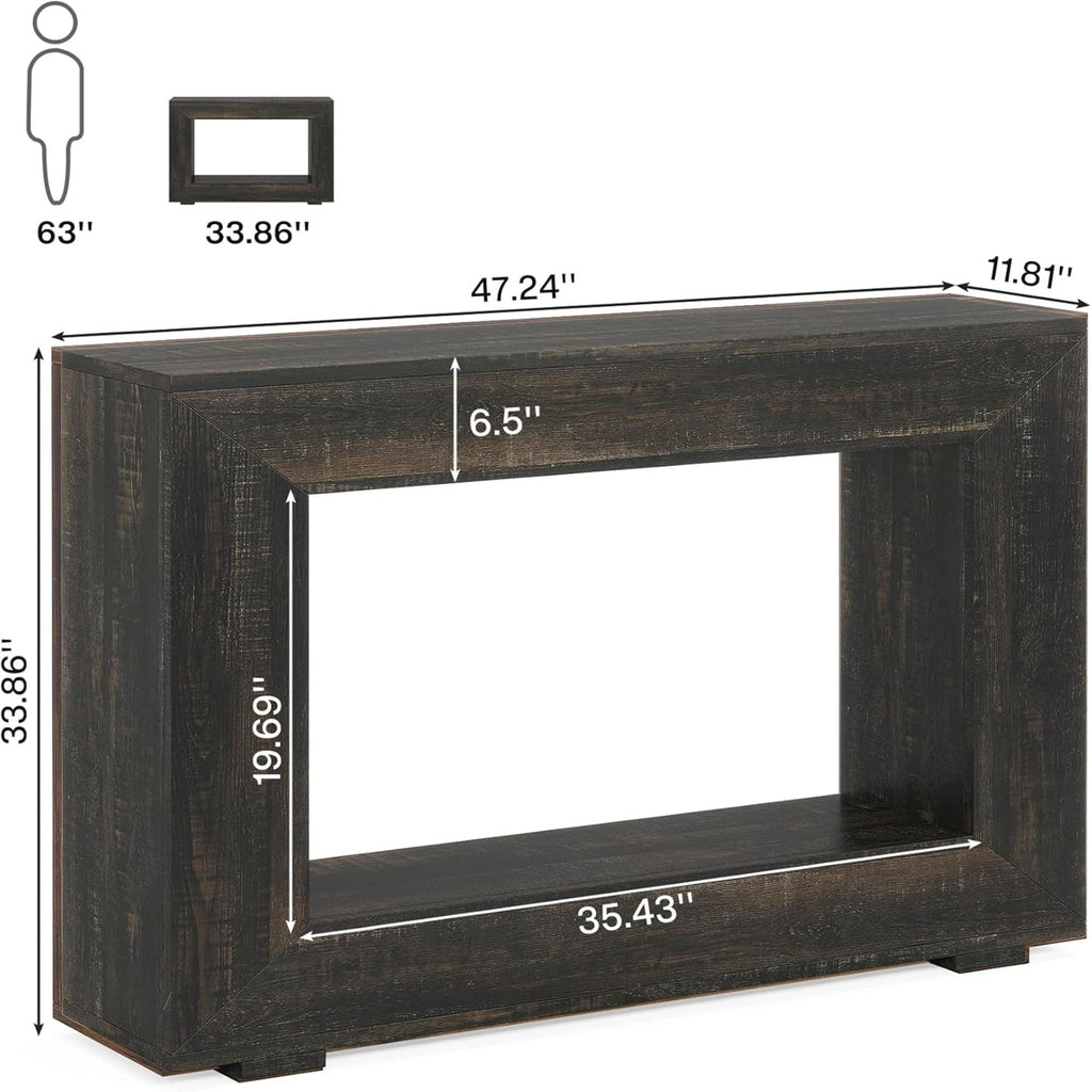 Narrow Entryway Storage Console Table with Open Shelf - Black, Dark Gray, Light Brown