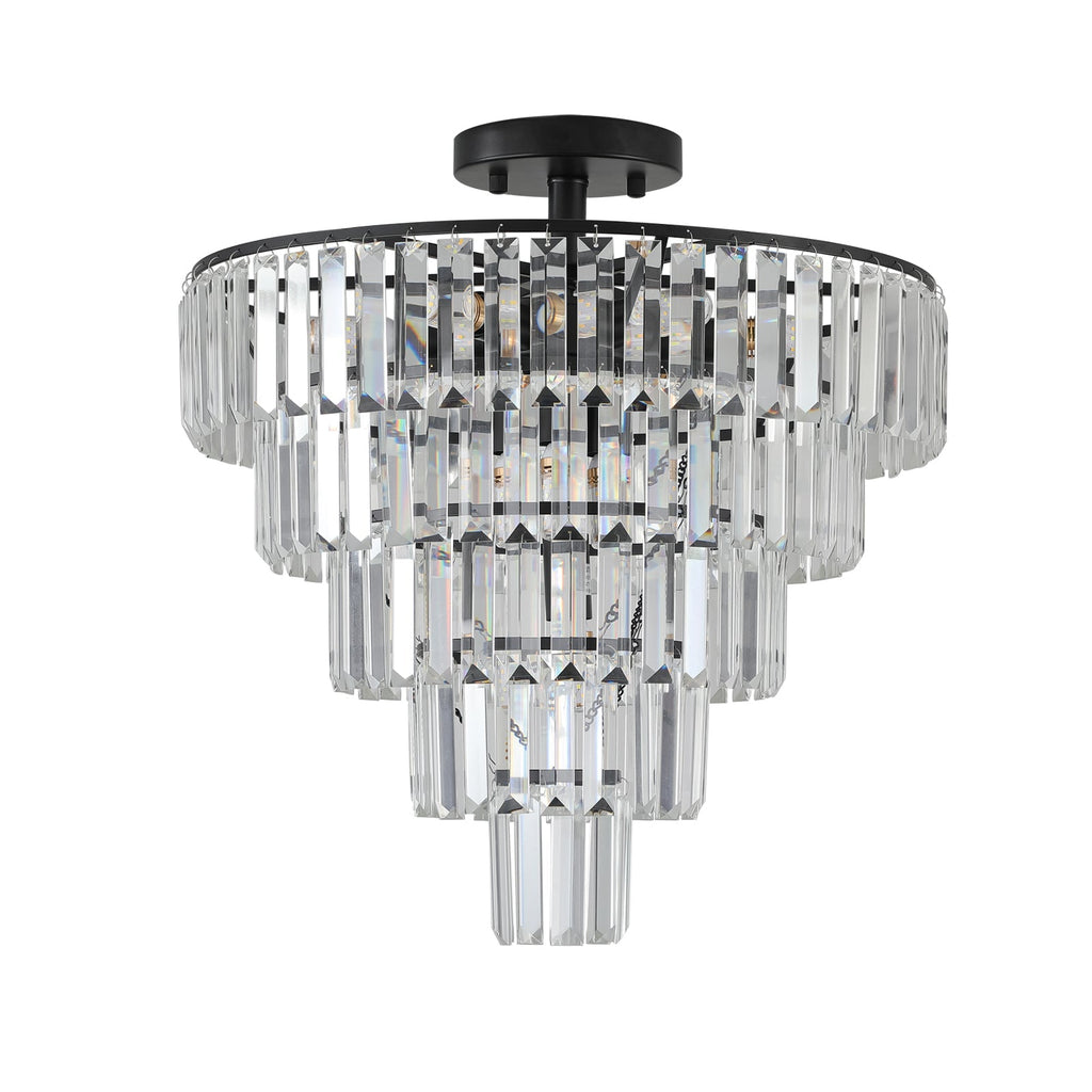 20-Inch Black Crystal Chandelier with K9 Crystals - Modern Flush Mount - Black