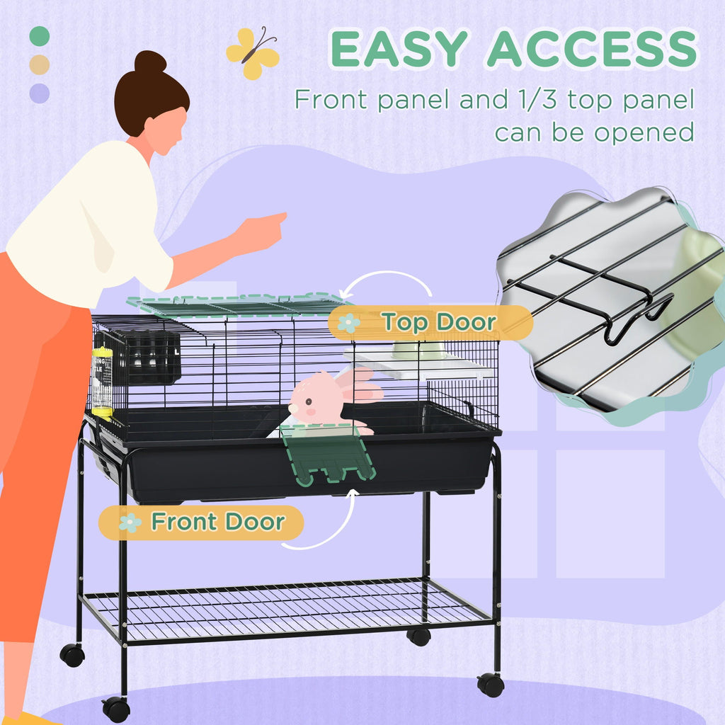 Small Animal Cage with Removable Stand and Wheels - Black