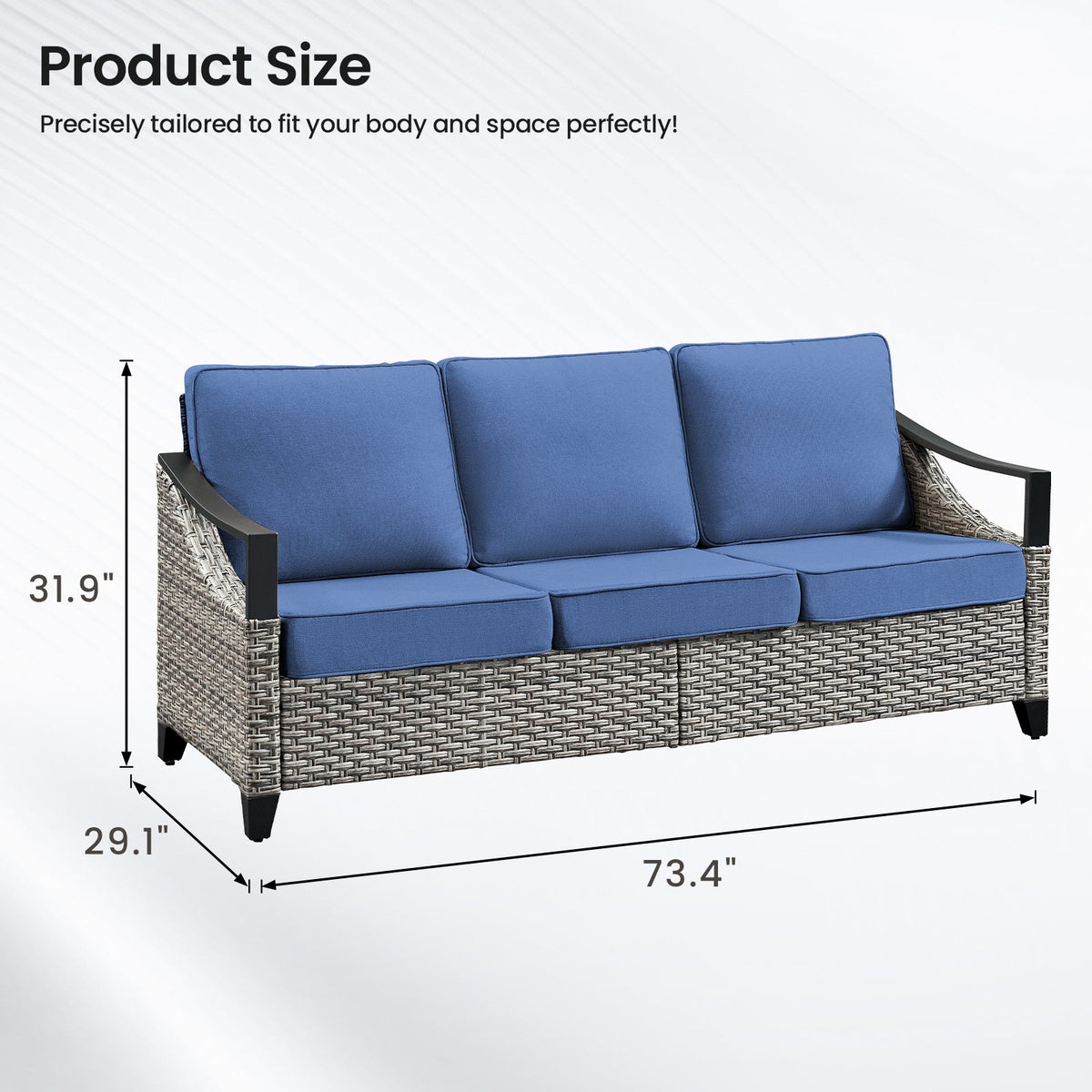 73.4" Wide Outdoor Wicker Sofa with High-Resilience Cushions - Natural