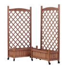Raised Garden Bed with Trellis 2 Pack – Solid Wood Planter & Plant Stand, Brown