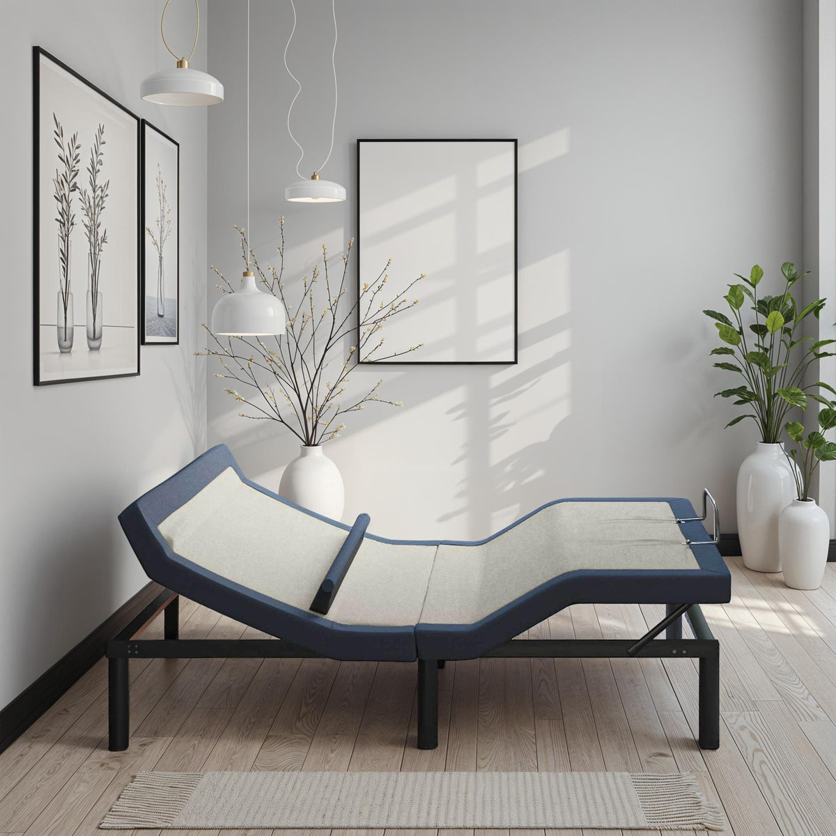 Queen Adjustable Bed Base with Head/Foot Tilt and Massage - Blue-Gray