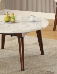 Gasha Coffee Table with White Marble Top and Walnut Legs - White Marble / Walnut
