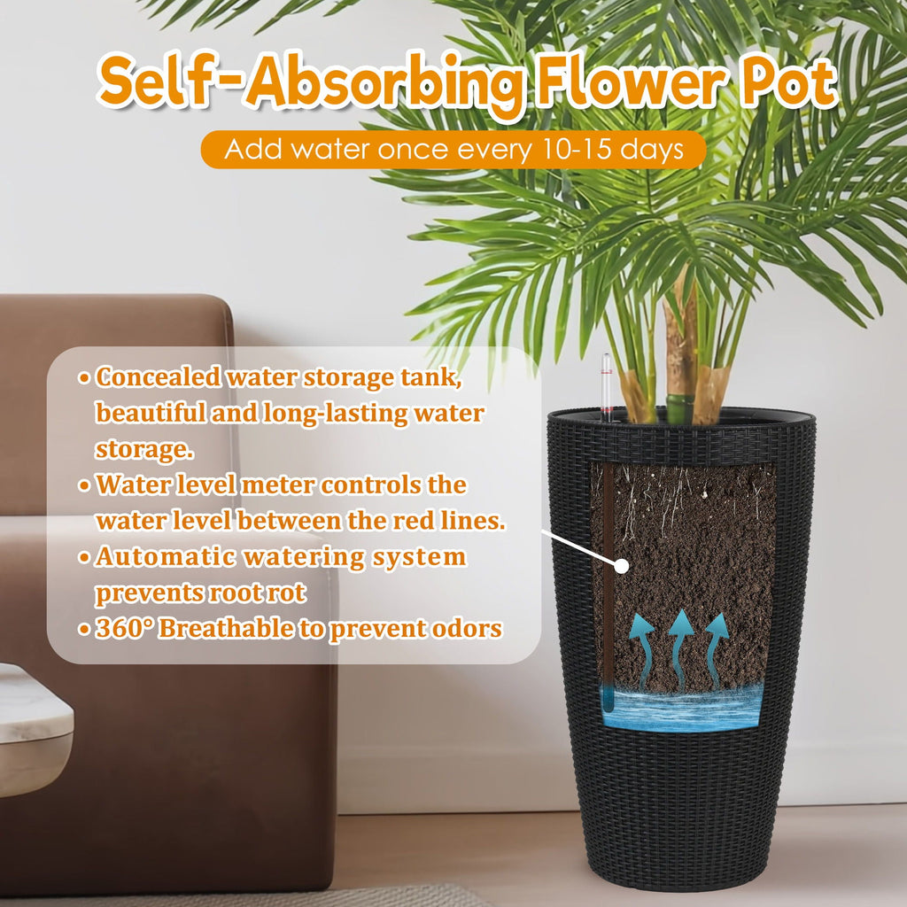 Tall Planters Set with Auto Watering and Water Level Monitor - Polypropylene