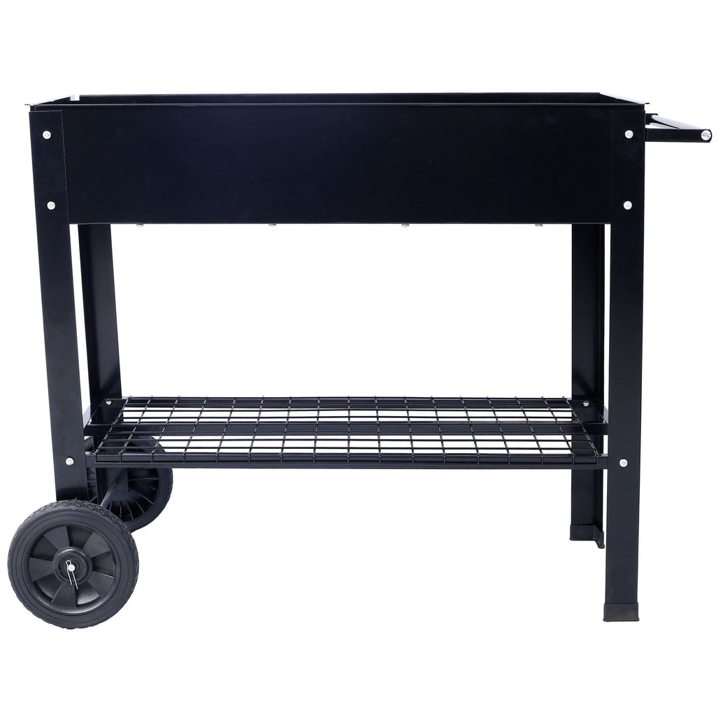 Elevated Metal Planter Garden Bed with Wheels - Black