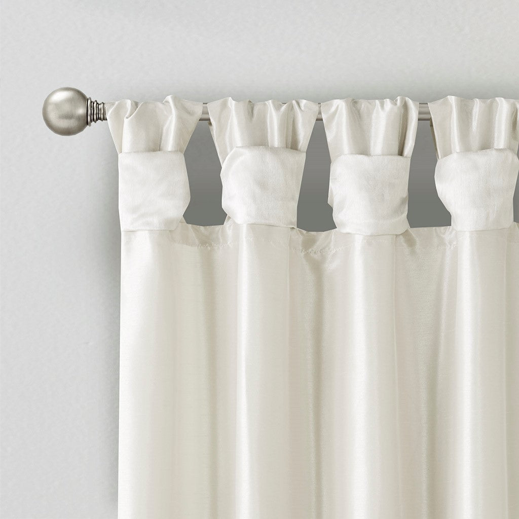 Twist Tab Lined Window Curtain Panel with Faux Silk Sheen - White