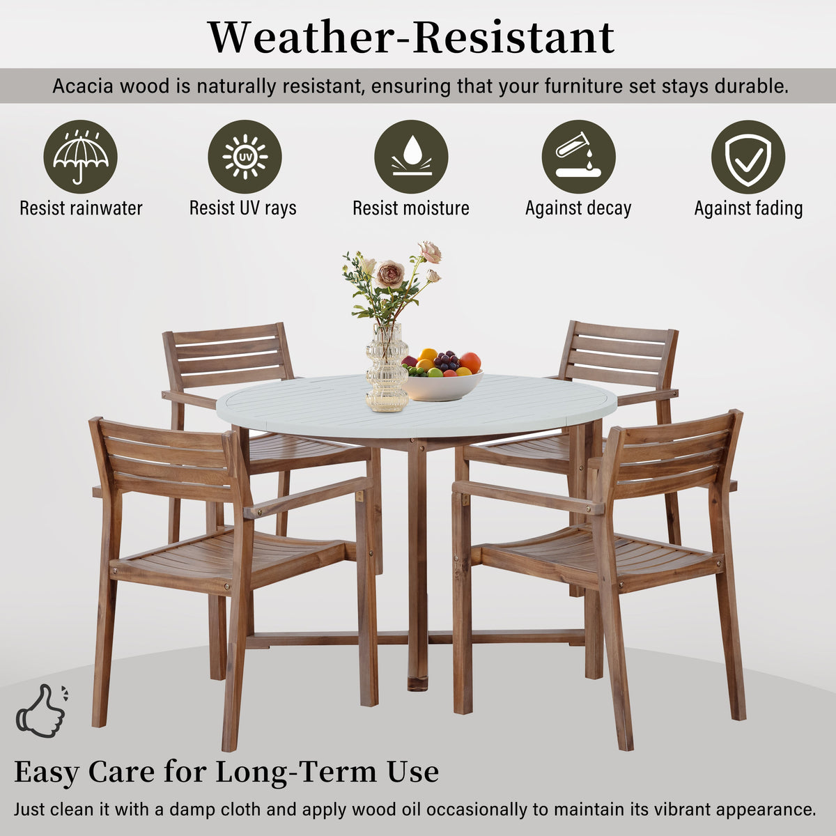 Acacia Wood Outdoor Dining Set with 47.2" Round Table - Natural