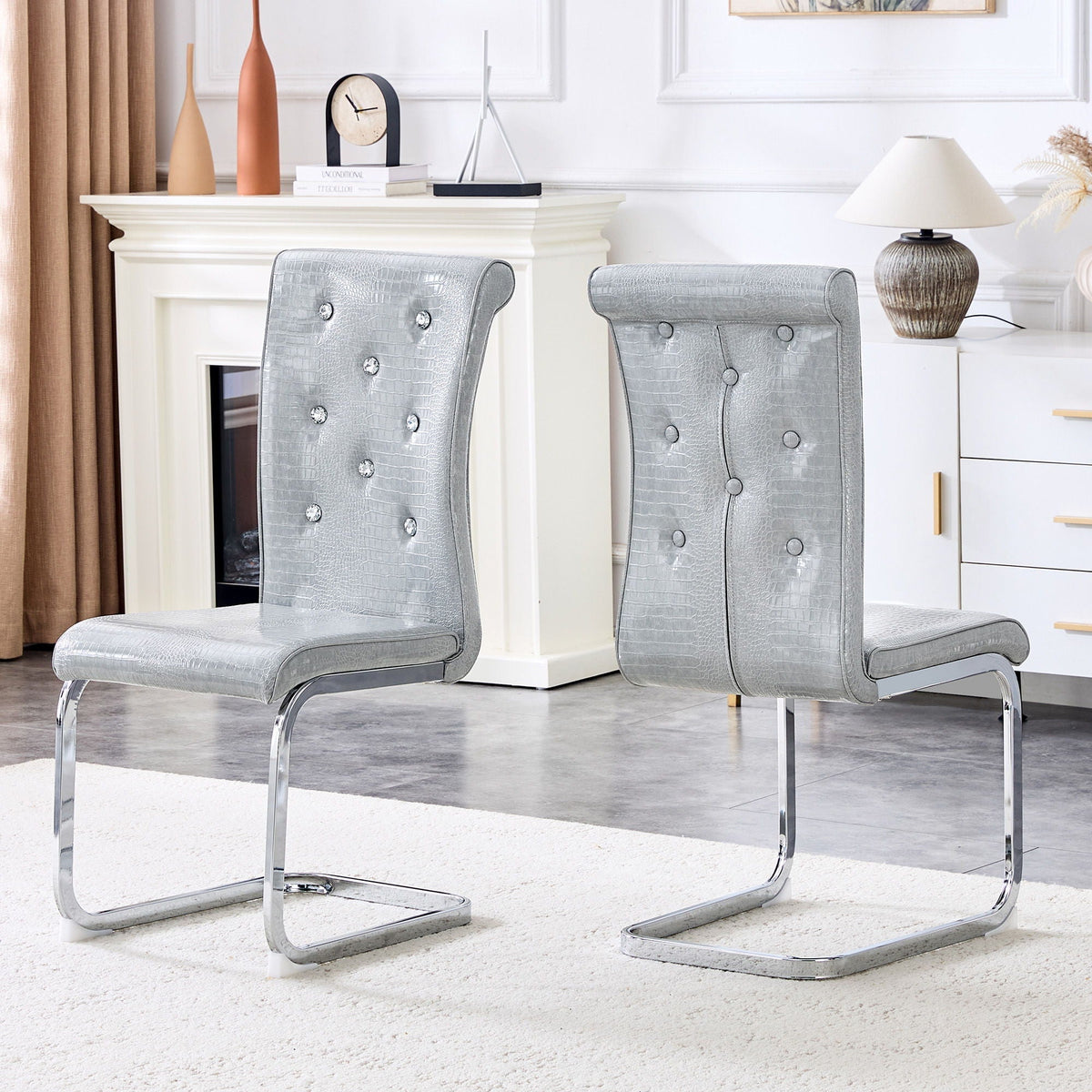 Elegant Design Upholstered Dining Chairs with Crystal Details - Multiple Colors