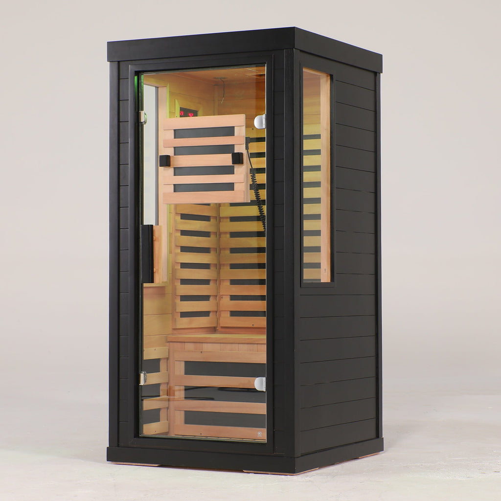One-Two Person Far Infrared Sauna with 7-Color Therapy Lighting - Solid Wood