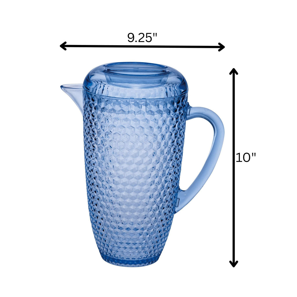 Diamond Cut Unbreakable Plastic Water Pitcher with Lid - Blue or Pink