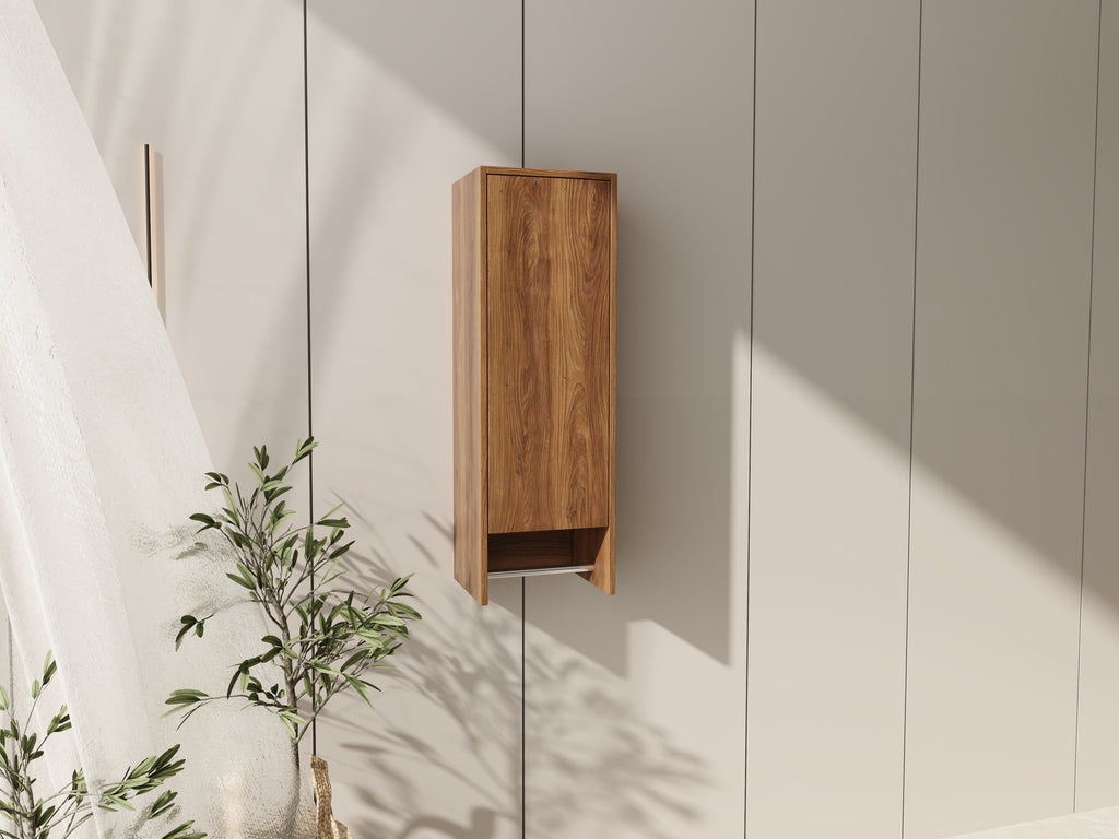 12 Inch Wall Mounted Side Cabinet with Soft Closing Door - Brown Ebony
