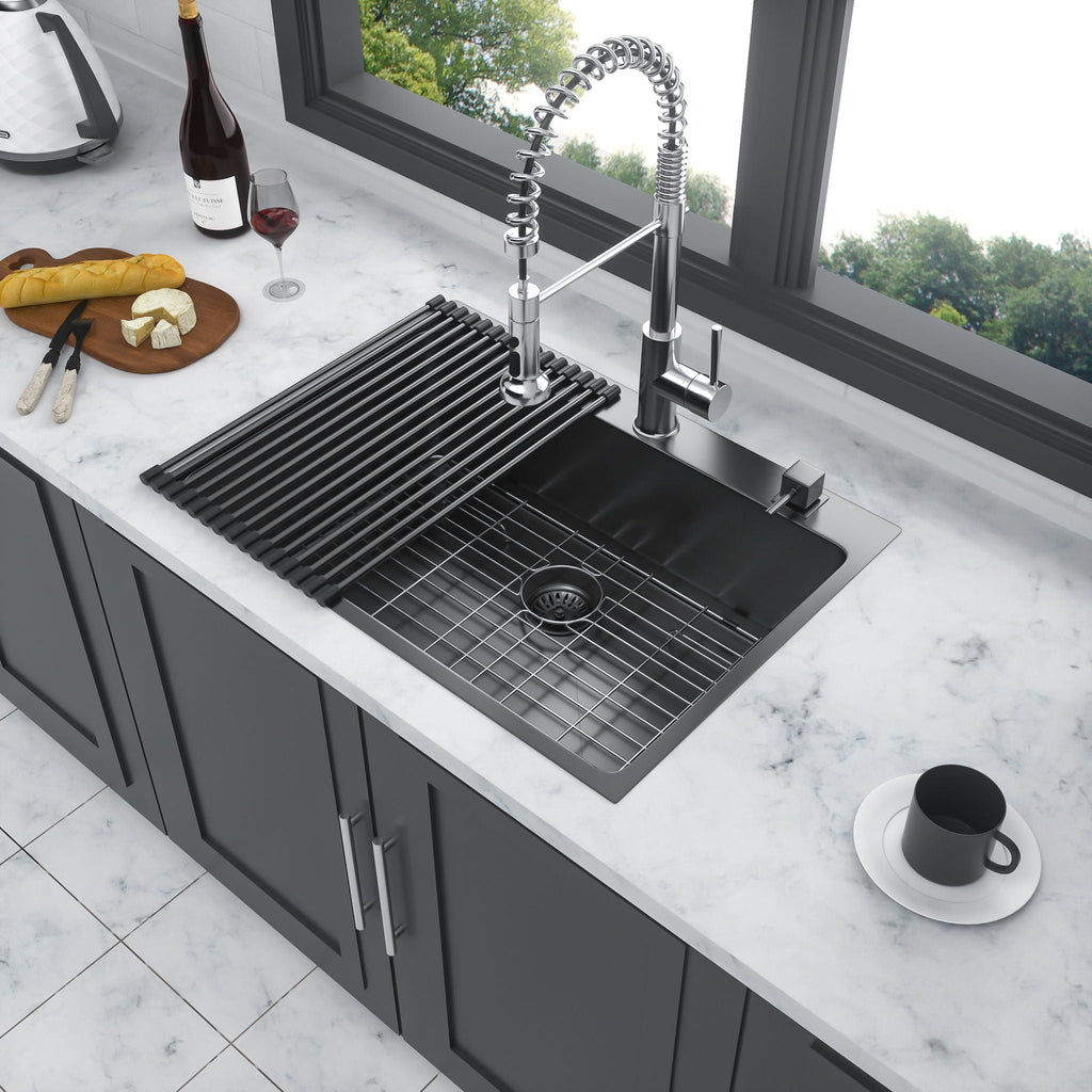 Topmount Kitchen Sink 16 Gauge Single Bowl with Nano Finish - Black