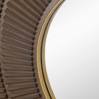 Round Wooden Wall Mirror with Iron Frame - Neutral Colorway
