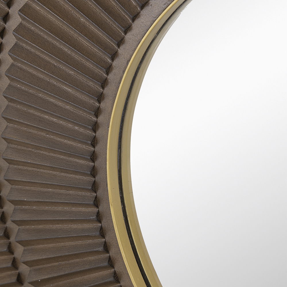 Round Wooden Wall Mirror with Iron Frame - Neutral Colorway