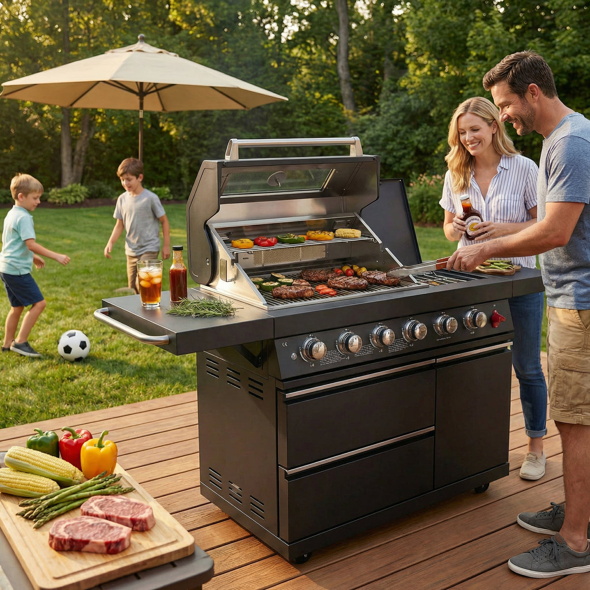 46-Inch 6-Burner Gas Outdoor Grill with LED Controls - Black