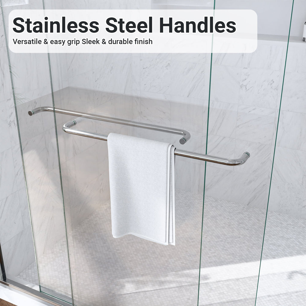 Semi-Frameless Double Sliding Shower Door with Smooth Stainless Steel Rollers - Brushed Nickel