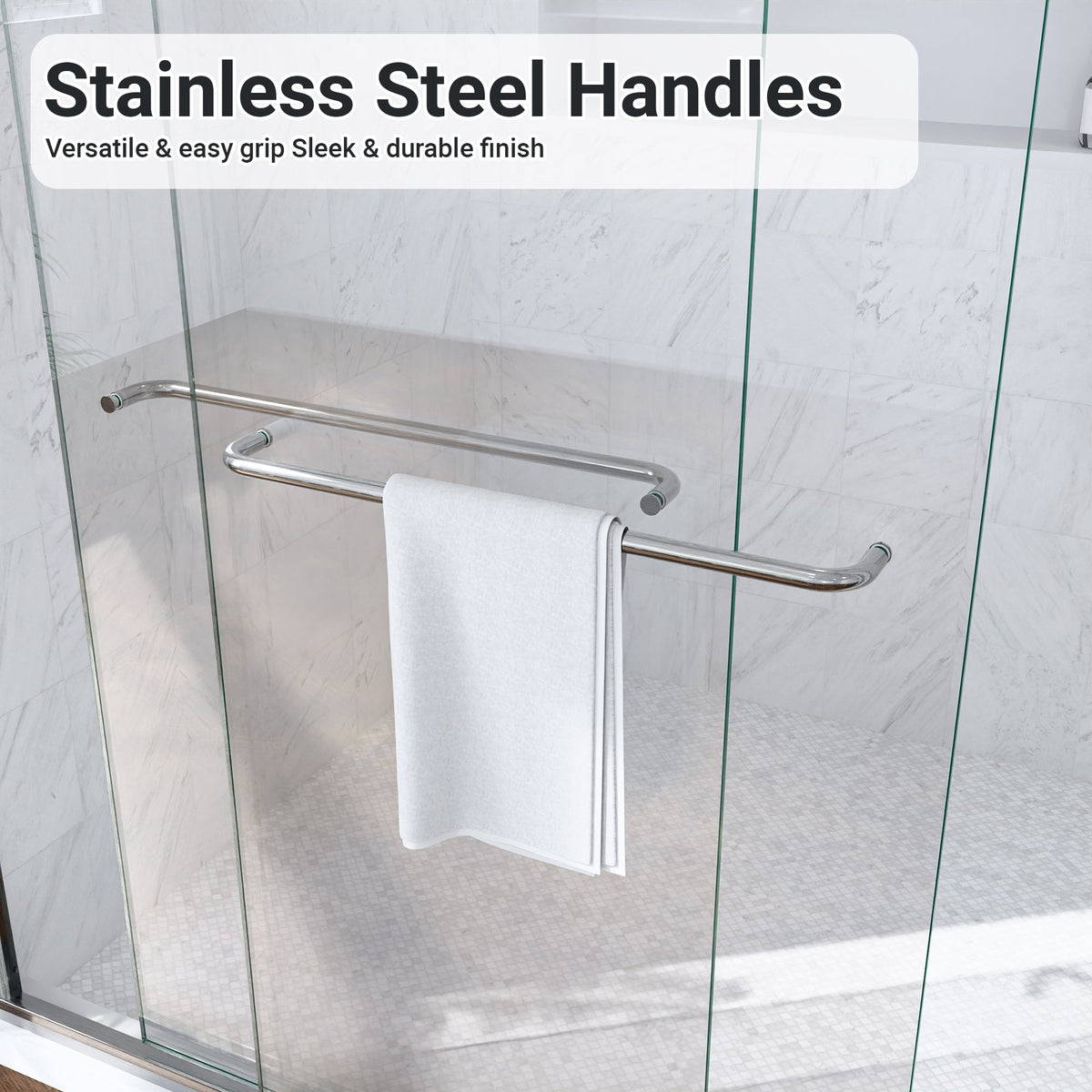 Semi-Frameless Double Sliding Shower Door with Smooth Stainless Steel Rollers - Brushed Nickel