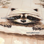 Raccoon Bathroom Canvas Wall Art with Hand-Painted Details - Black / Ivory