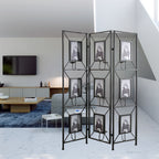 Black Room Divider with Photo Frames, Antique Mirror & Candlesticks - 71" Tall