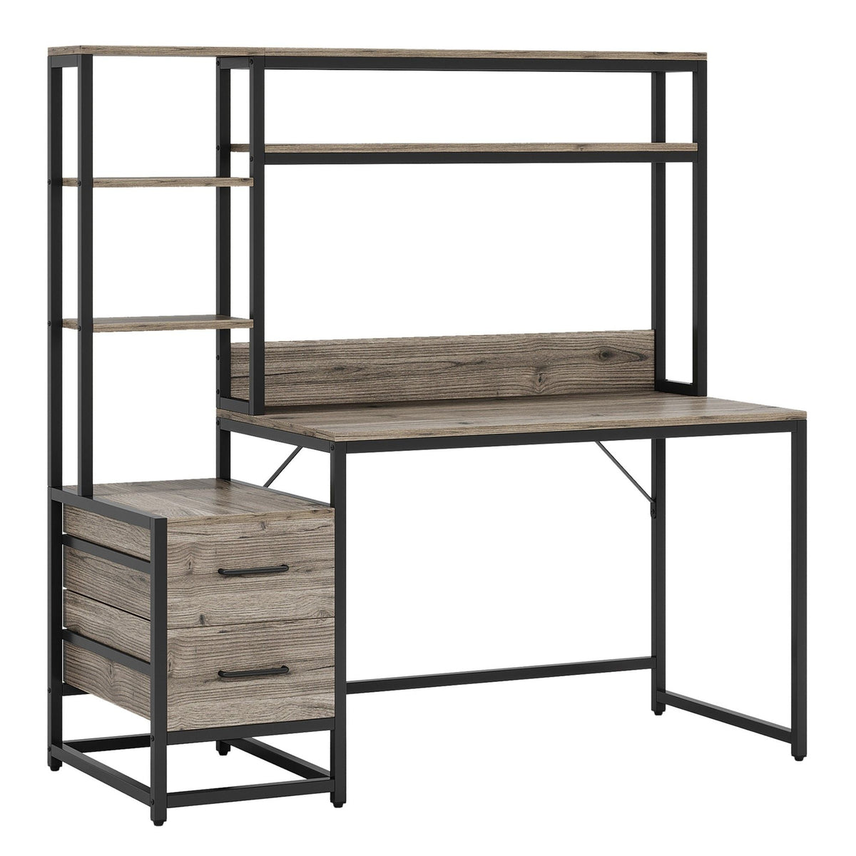 Computer Desk With Hutch, 2 Drawers & Open Shelves - Dark Gray or White