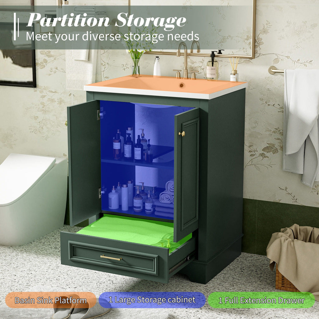 Modern Bathroom Vanity with Ceramic Sink Combo and Storage Cabinet - Multiple Colors
