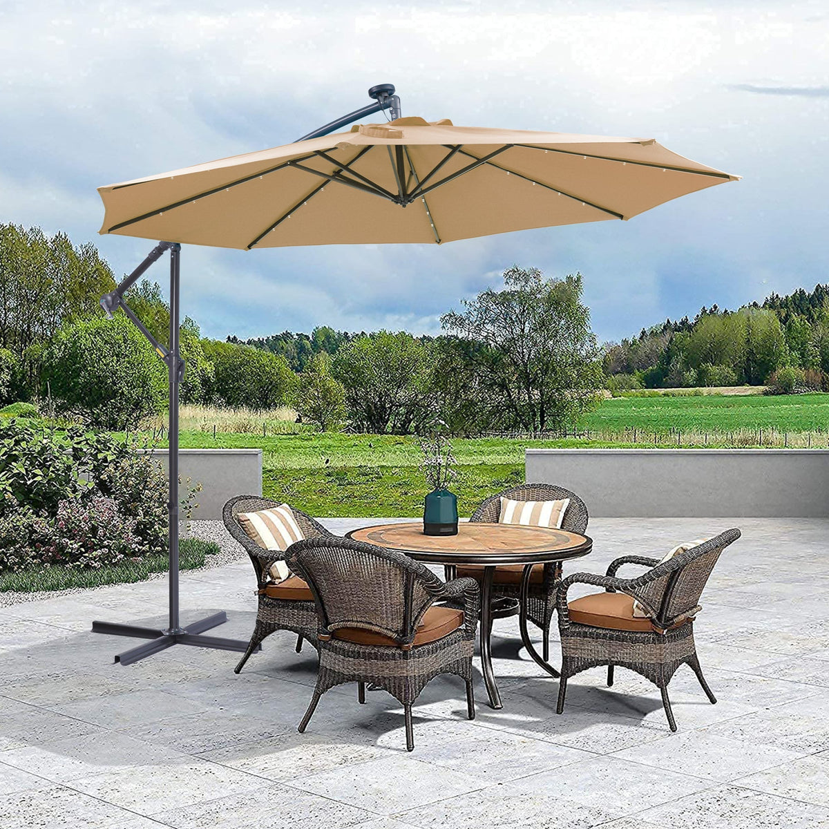 10 ft Cantilever Patio Umbrella with 32 LED Lights - Taupe