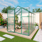 Polycarbonate Walk-In Greenhouse with Raised Base - Green