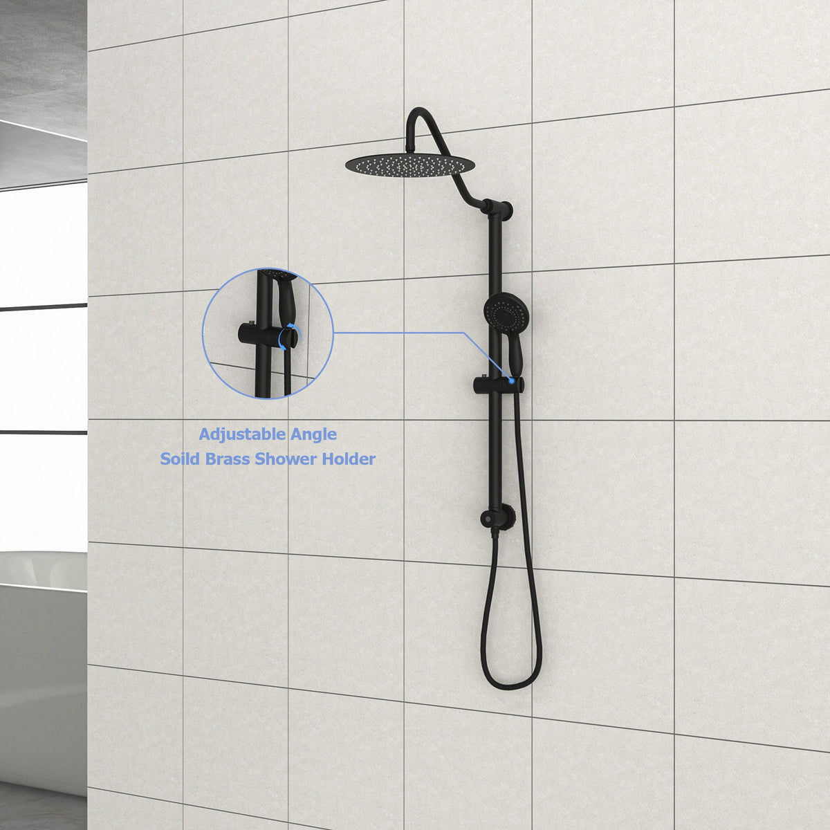 Shower System with 5 Function Rain Hand Shower and Slide Bar Combo - Pearl Silver, Gray, or Black