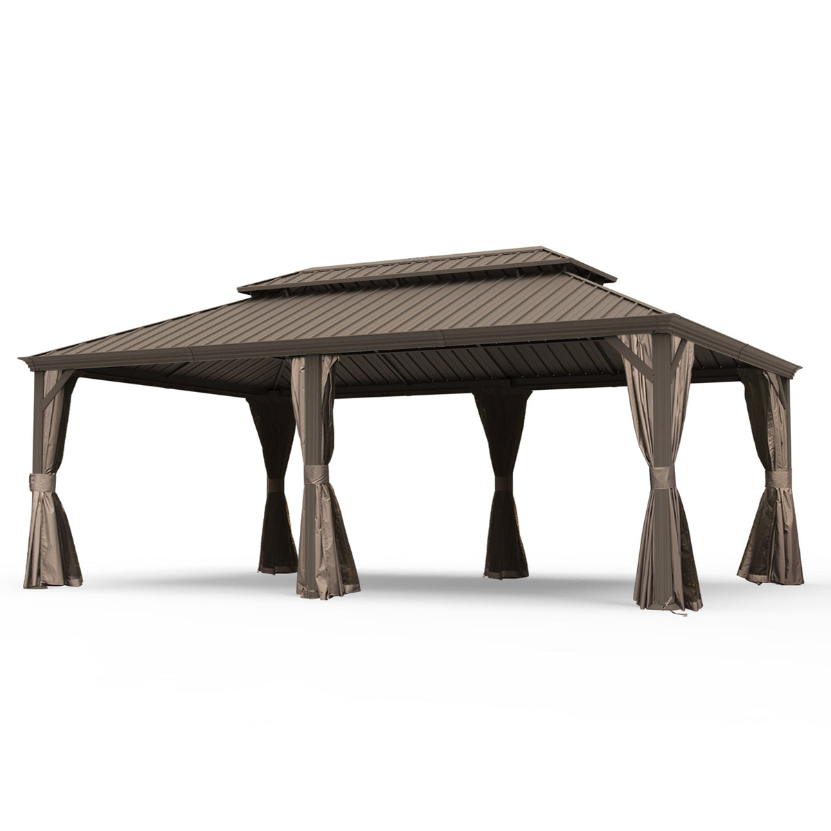 14' x 24' Hardtop Gazebo with Drainage System - Brown or Grey