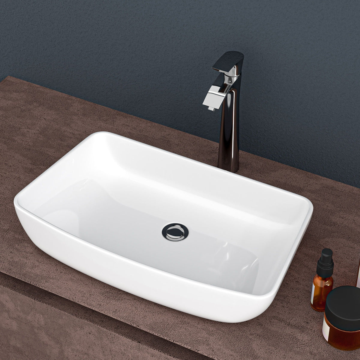 Rectangular Vessel Bathroom Sink with Sleek Modern Design - White