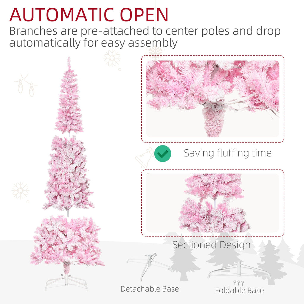 Prelit Snow Flocked Artificial Christmas Tree with LED Lights - Pink, 7.5ft