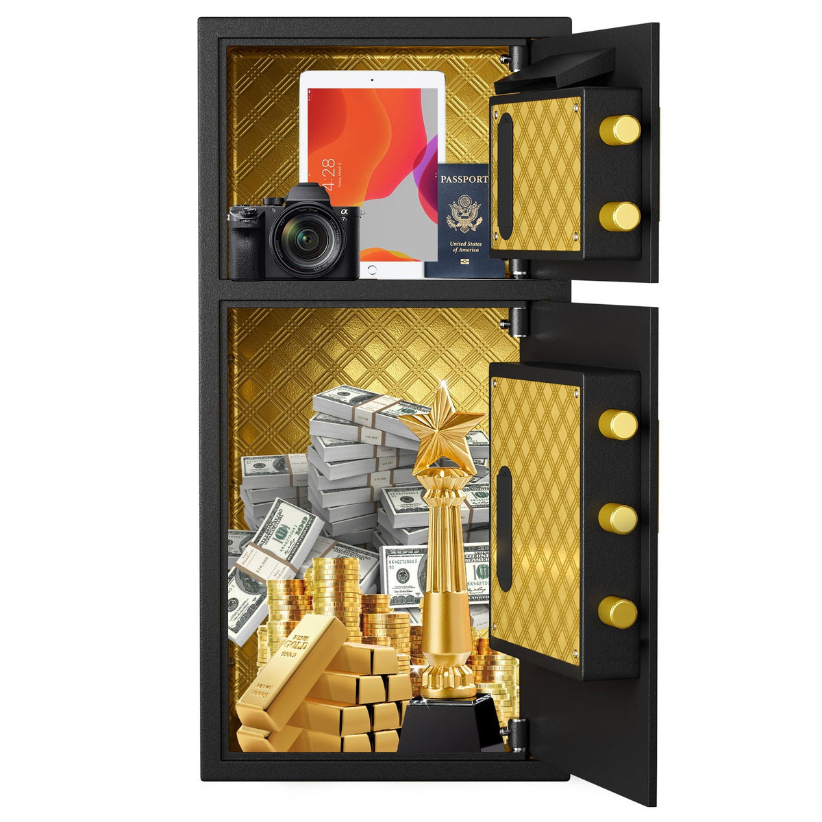 Large Double Door Digital Security Safe with Fireproof and Waterproof Bag - Black