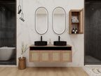 48" Bathroom Vanity with Ceramic Art Sink and Side Cabinet - Imitative Oak