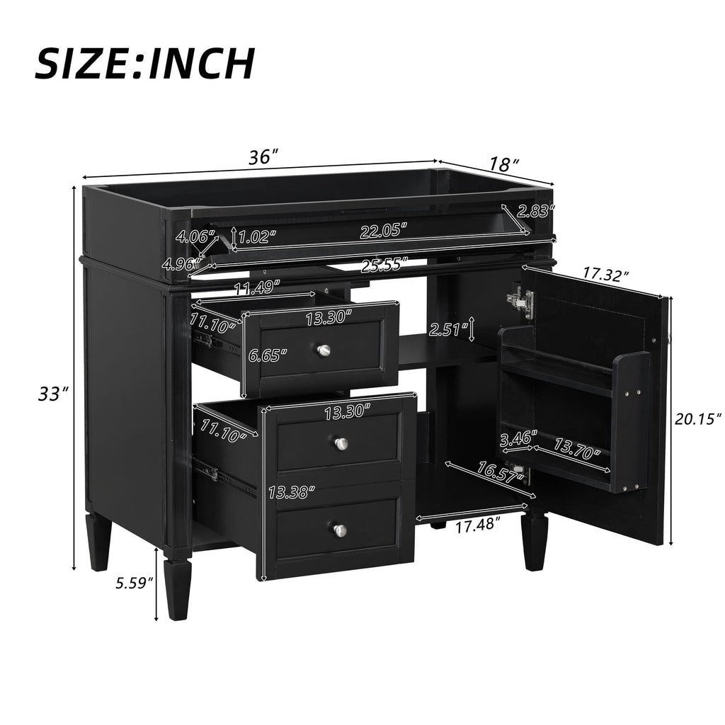 Bathroom Vanity with 2 Drawers and Tip-Out Storage - Multiple Colors