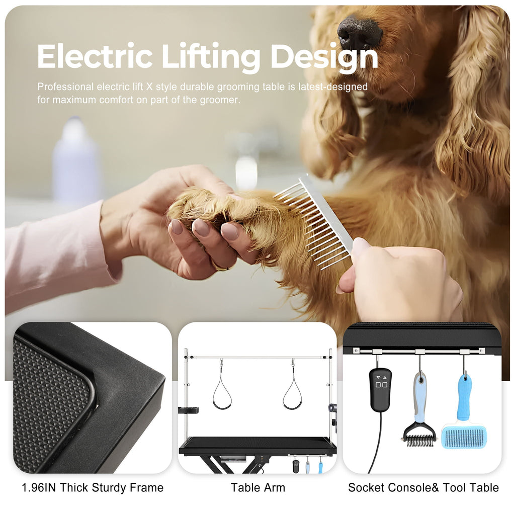 Height Adjustable Electric Pet Grooming Table with Heavy Duty Frame - Black or White