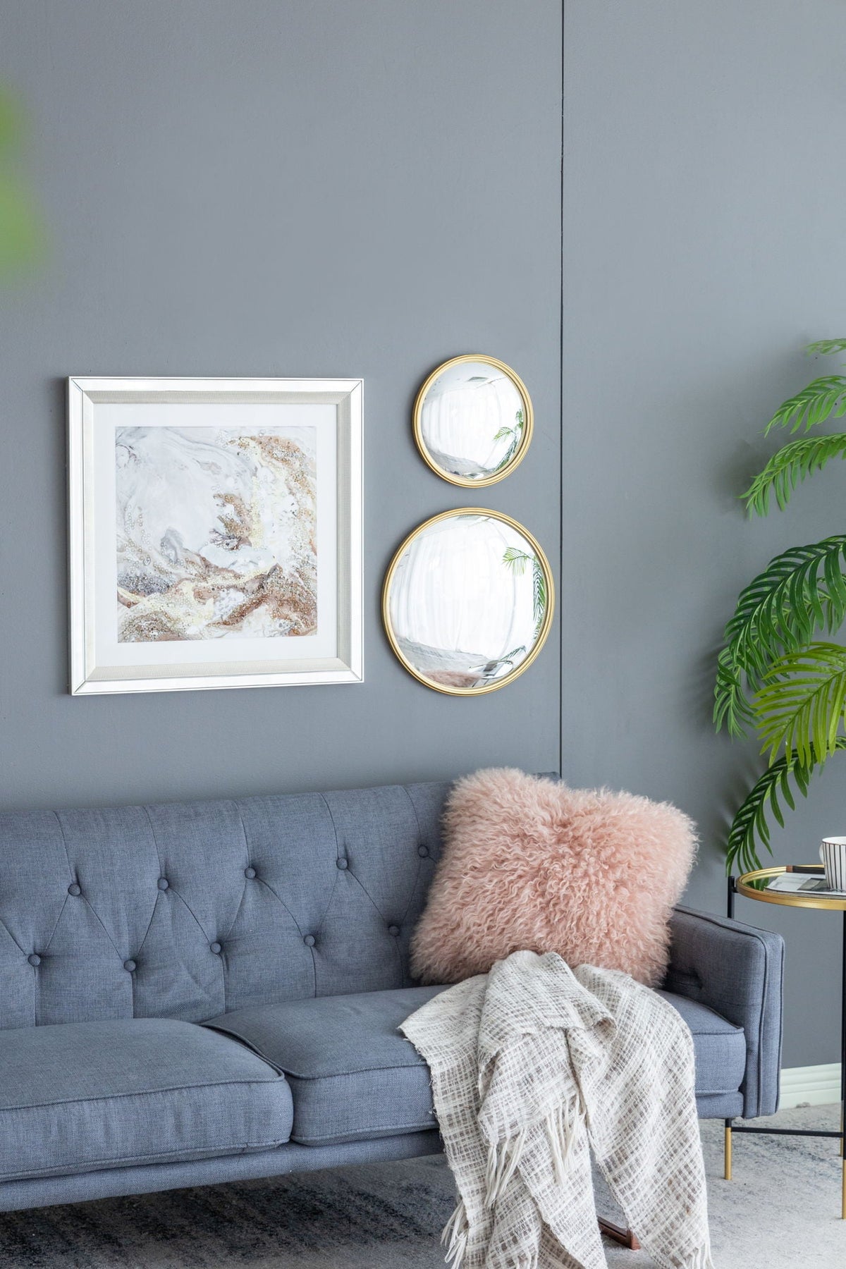 Round Mirror with Iron Frame - Gray