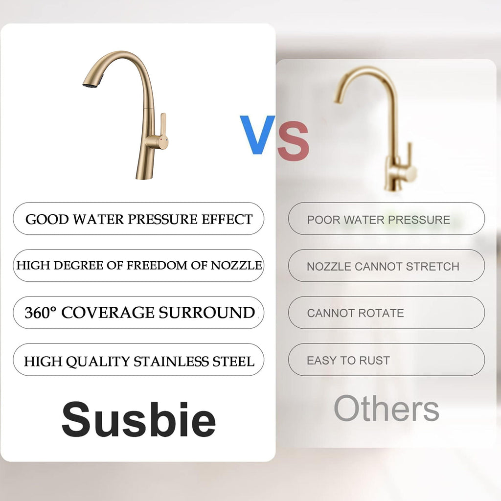 Stainless Steel Pull Out Kitchen Faucet with High Arch Spout - Black or Gold