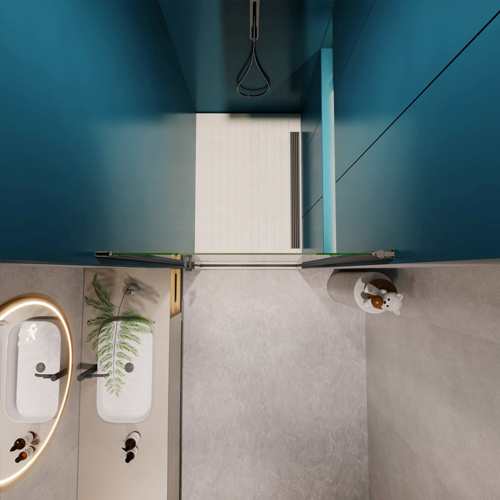 Universal Pivot Shower Door with 1/4" Tempered Glass - Polished Finish