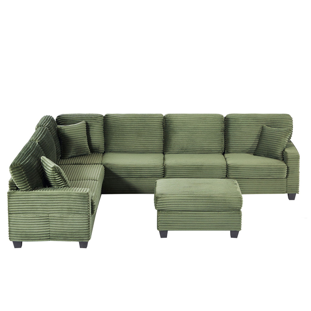 U-Shaped Upholstered Sectional Sofa with Movable Ottoman