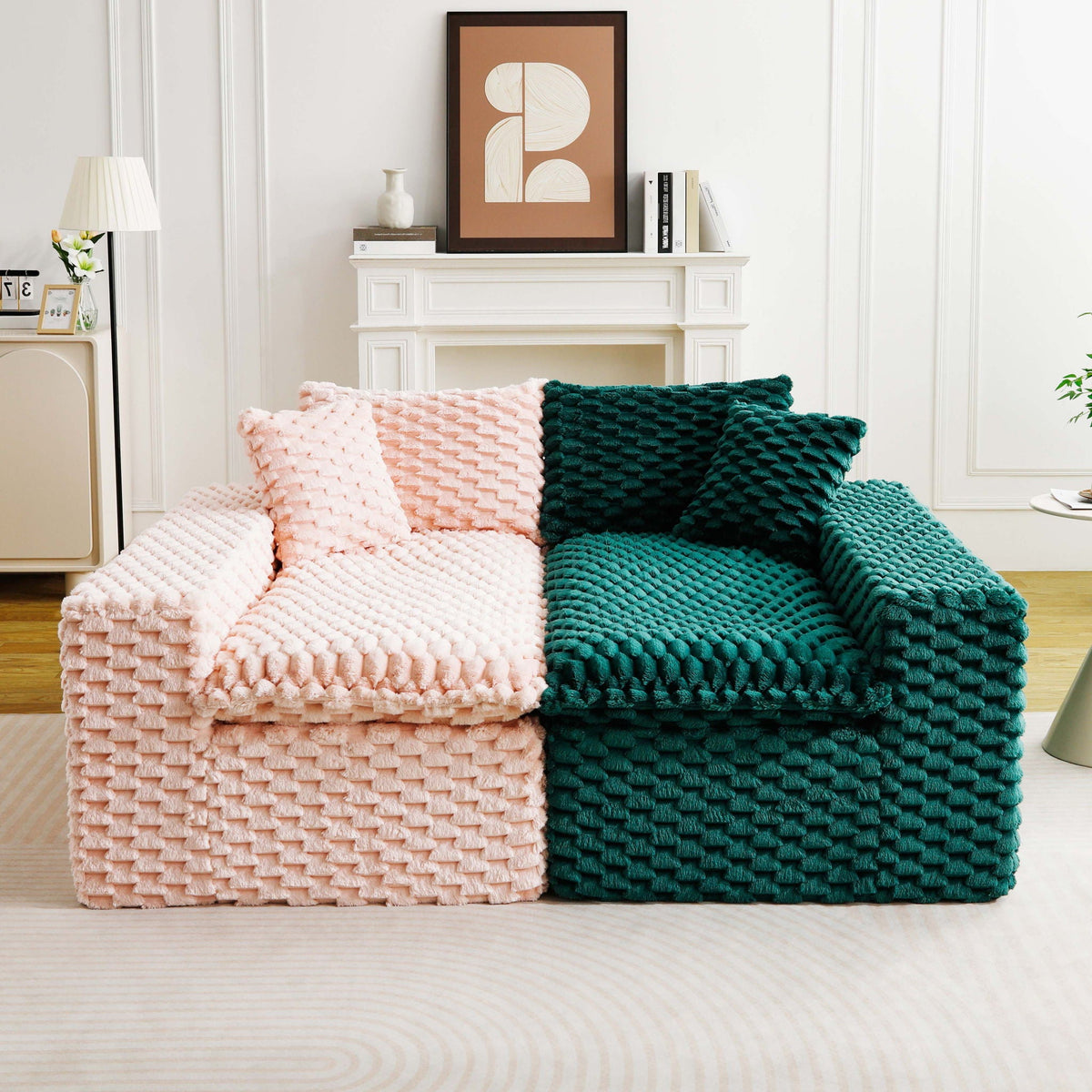 Luxury Multifunctional Sofa for Living Room with Adjustable Layout - Black, Dark Green, White, Pink
