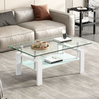 Tempered Glass Coffee Table with Storage - Black or White